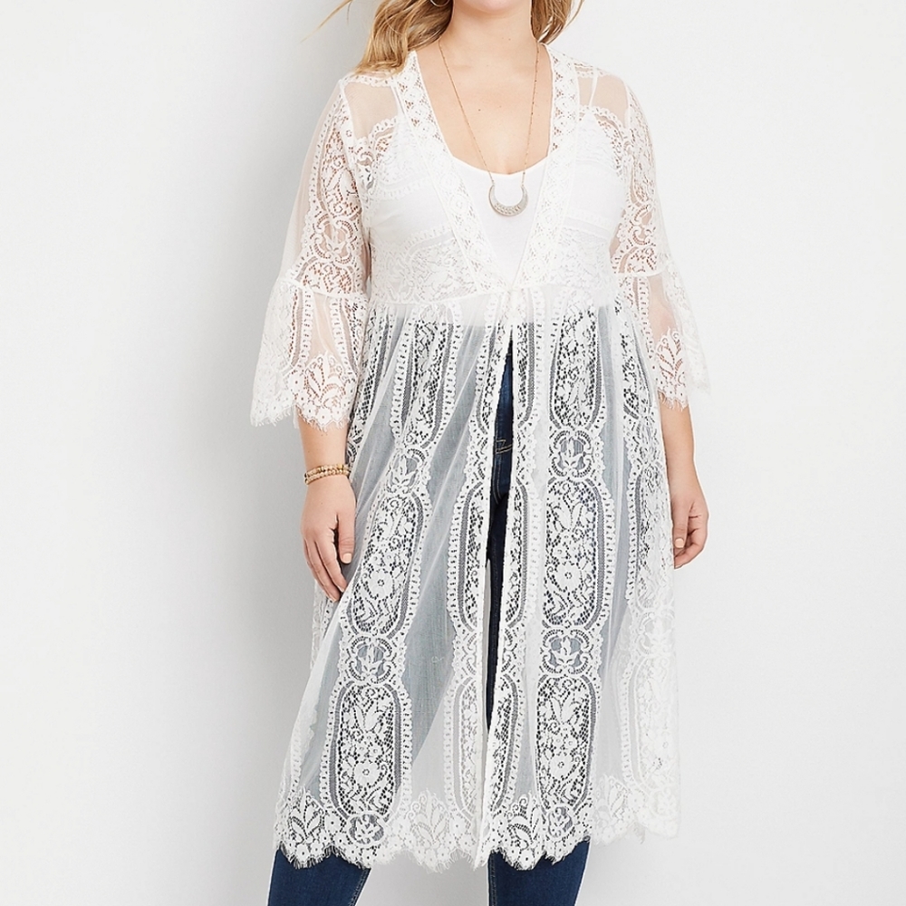 Maurices White Lace Duster Kimono Size 2 (20-22) Sheer Plus Size‎